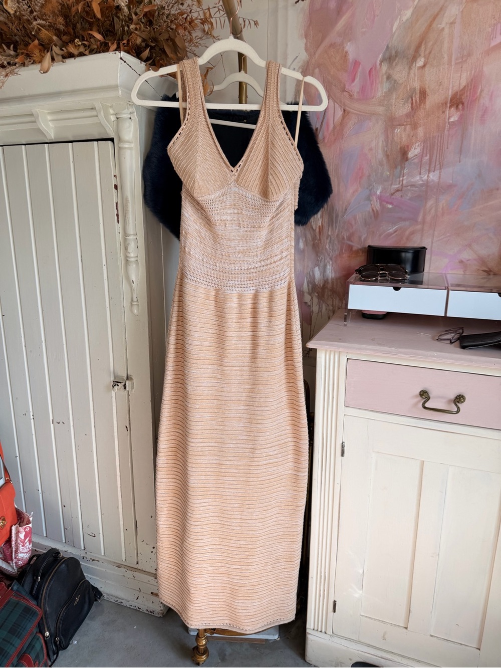 Sleeveless Knit Midi Dress in Blush Pink